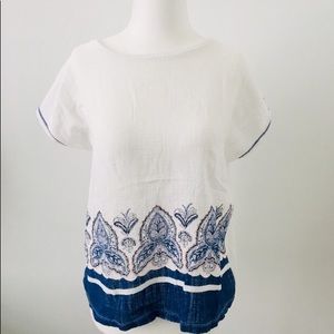 Zara linen white and blue top